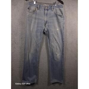 Levis 505 Mens 34x32 Stone Wash Regular‎ Fit Distressed Straight Jeans